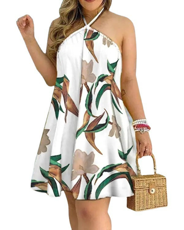 Kvinder Halter Hals Floral A-linje Kjole Stilla