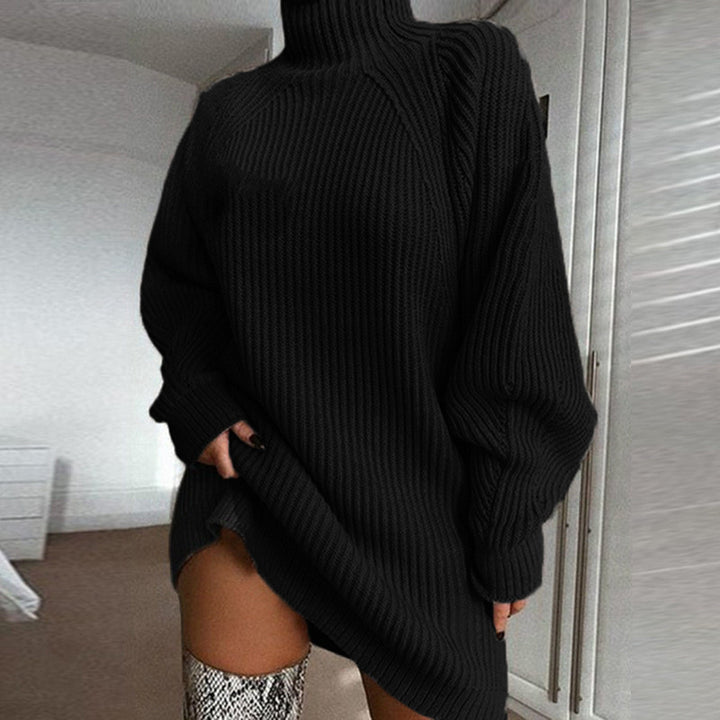 Damer Oversized Strikket Sweater med Stå-Op Krave og Modæn Ribbet Mønster Stilla
