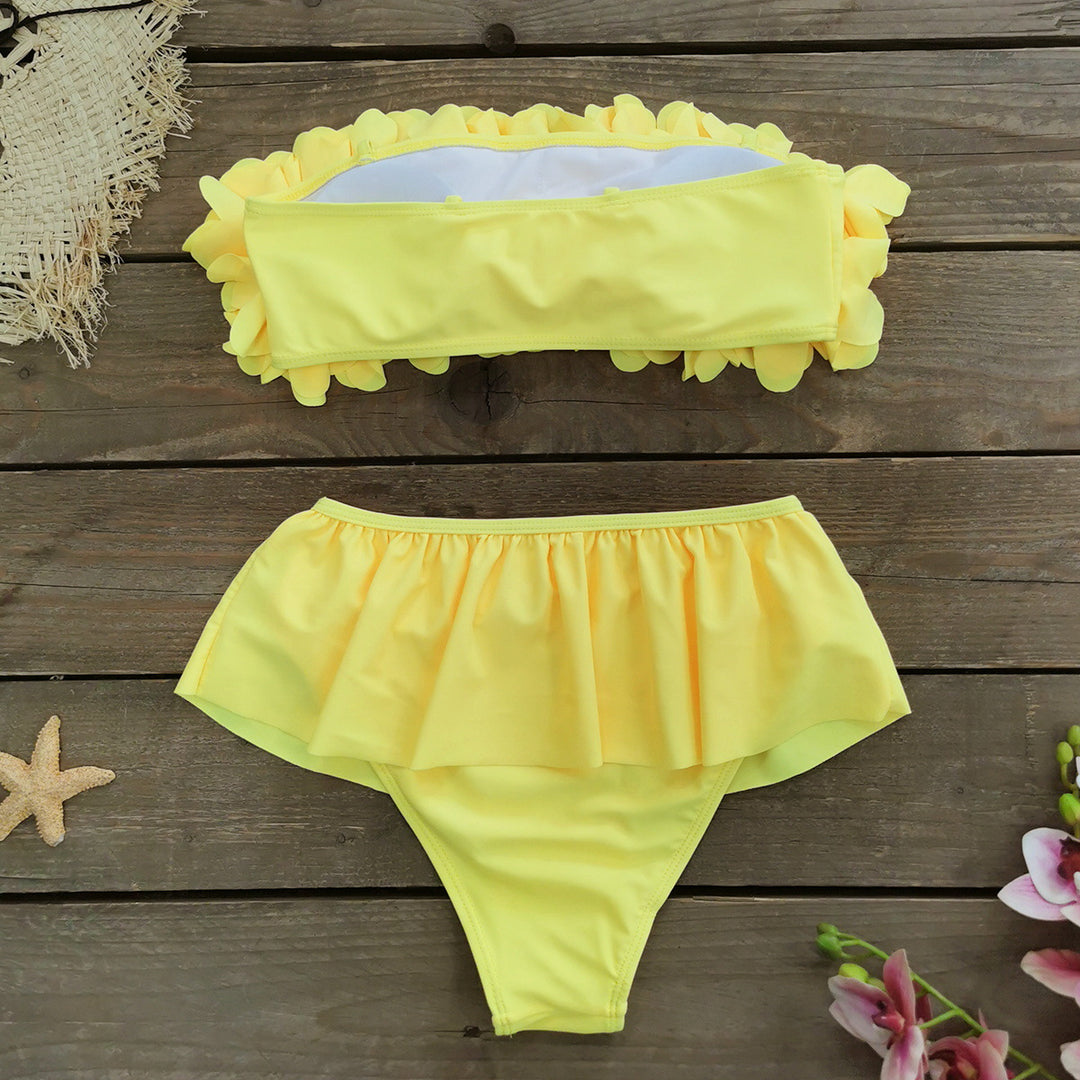 Dame Bikini-sæt med trendy flæse-top og voluminøs talje-bukser Stilla