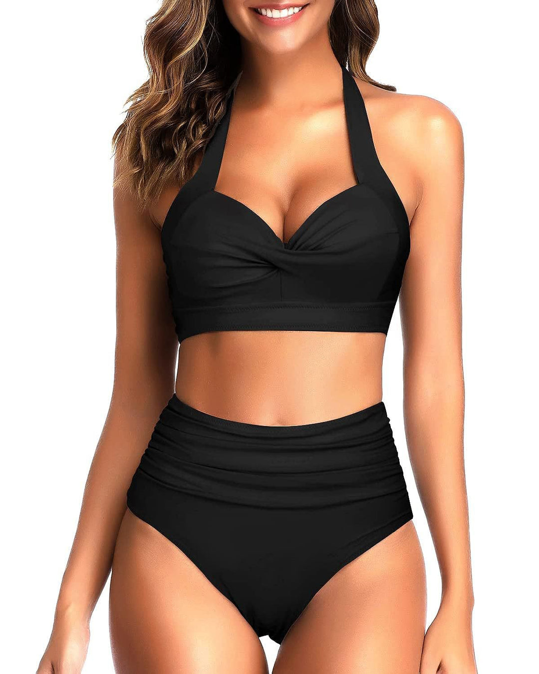 Dame højtaljet bikini-sæt med moderigtigt tankini-overdel Skovae