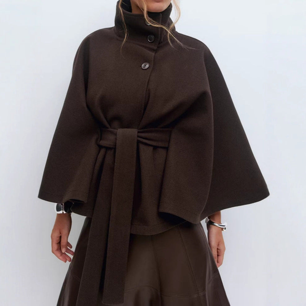 Damernes trendy oversized indpakningsjakke med høj krave og bælte Stilla