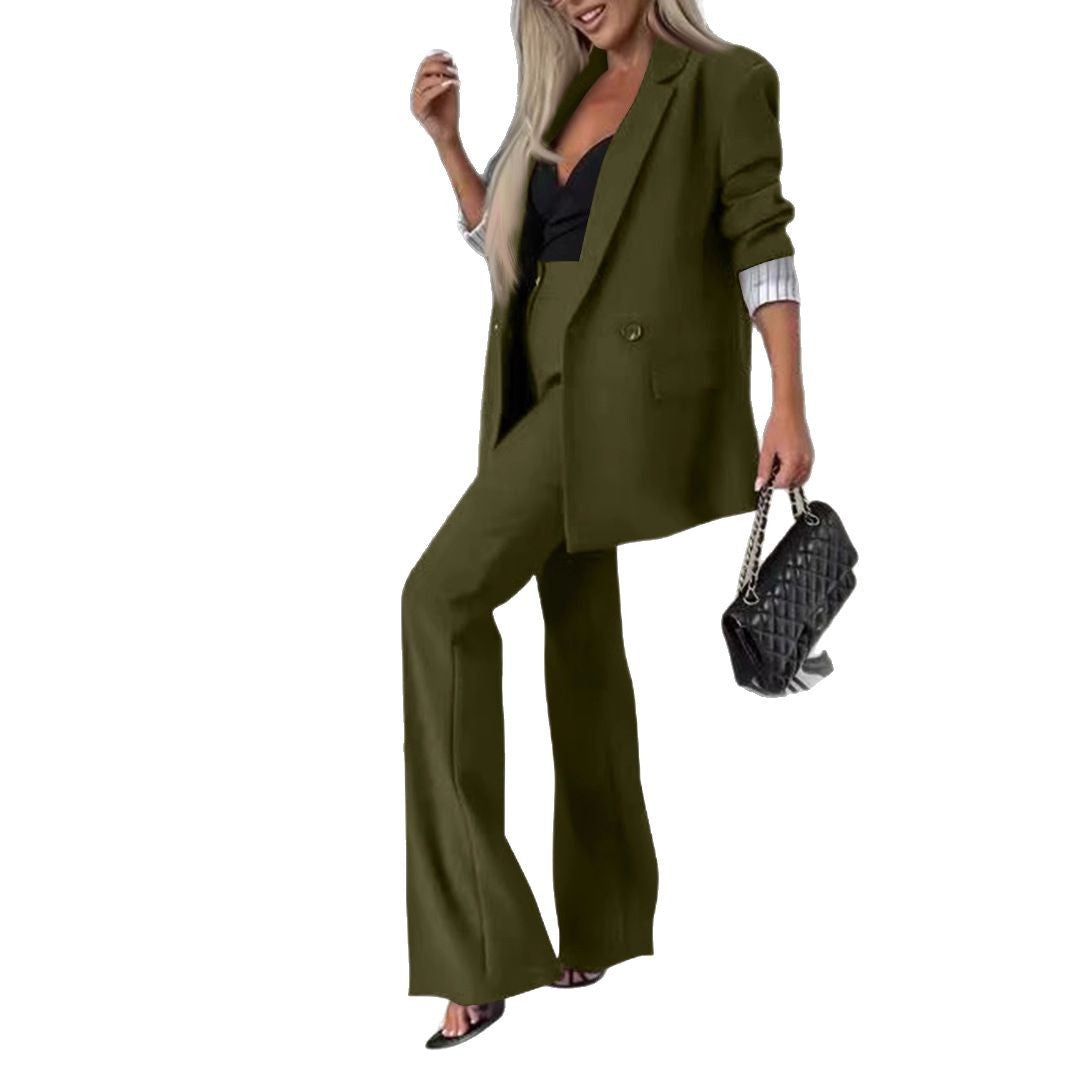 Dame elegant blazer sæt med smal pasform og bred bukseben Stilla
