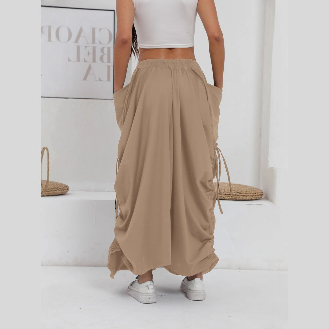 Dame Lang Wrap Skirt med elastisk Talje og Lommer Stilla
