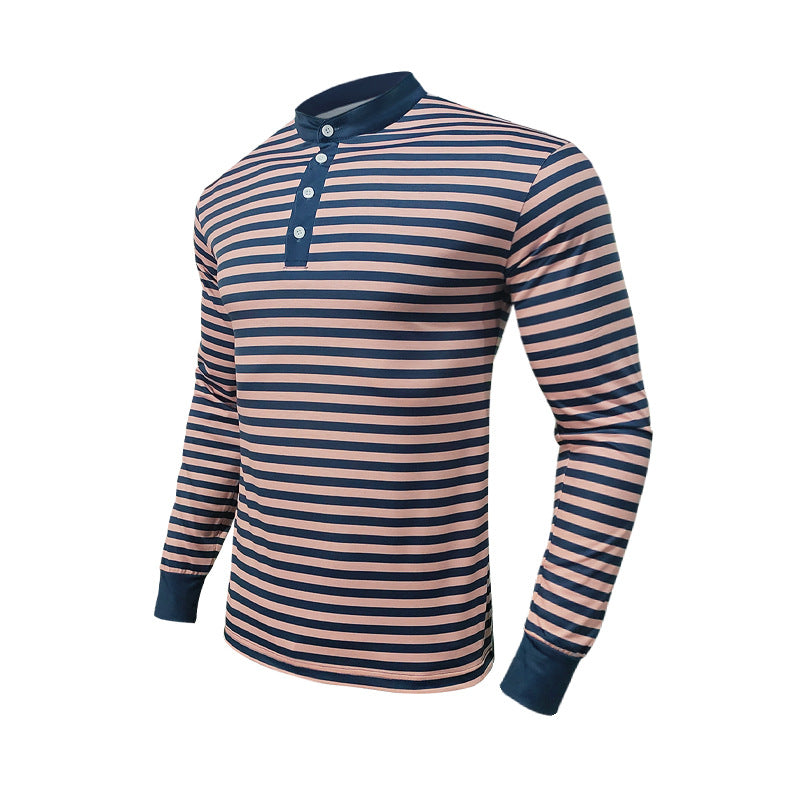 Herren nan stribet Langærmet Henley-shirt med højsnit og knaplukning Skovae