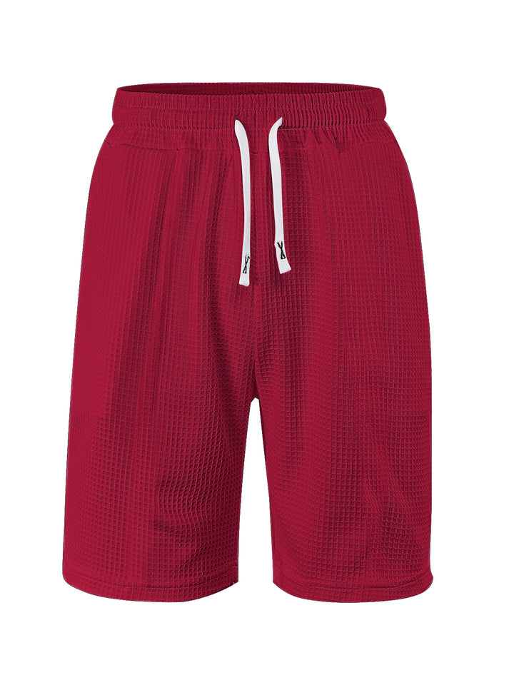 Herrer nan åndbare vaffel-pyjama-shorts med elastisk komfortbånd, snøring og sidelommer Skovae