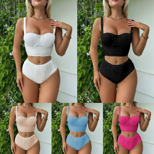 Dame Bikini-sæt med struktureret top og højt skåret trusse Stilla