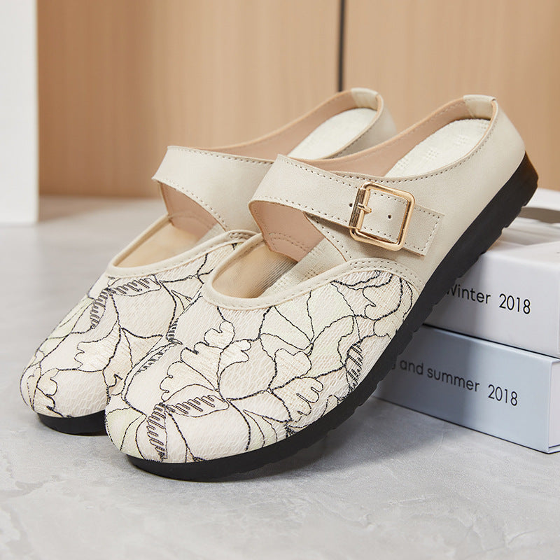 Dame elegante clogs med moderne blomsterdesign og justerbar rem Stilla