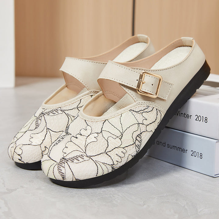 Dame elegante clogs med moderne blomsterdesign og justerbar rem Stilla
