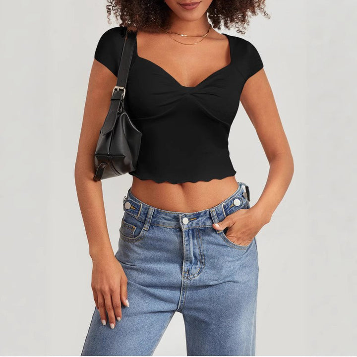 Dame Crop-top med hjerteformet udskæring og rynke Skovae
