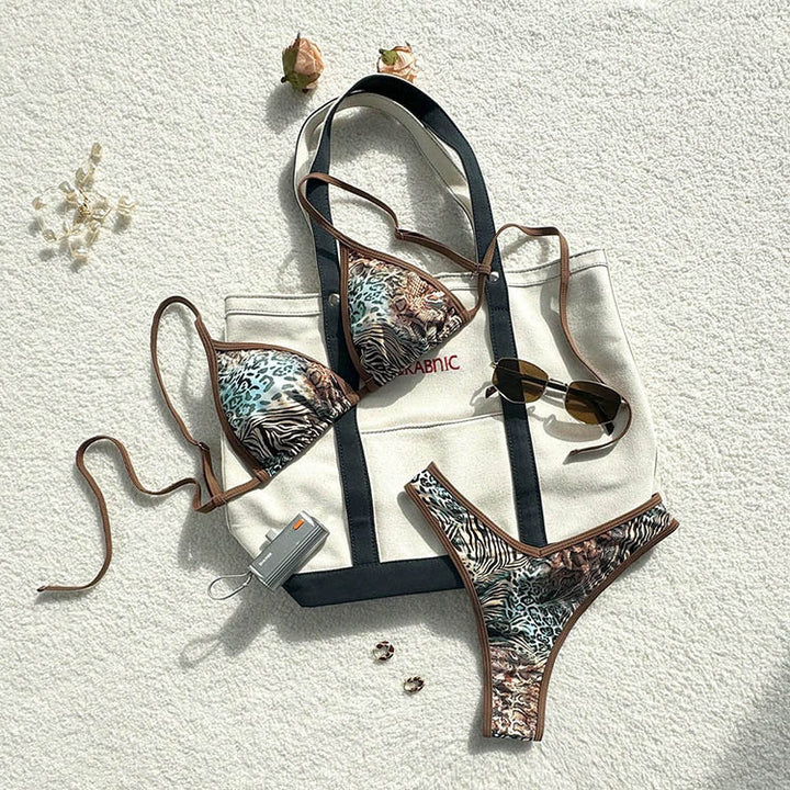 Dame triangelbikini med dyremønster og justerbare stropper Skovae