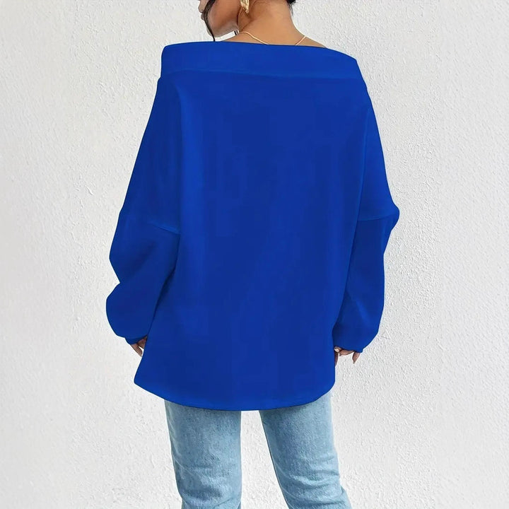 Kvinders afslappede oversized pullover med åben krave og praktiske snore