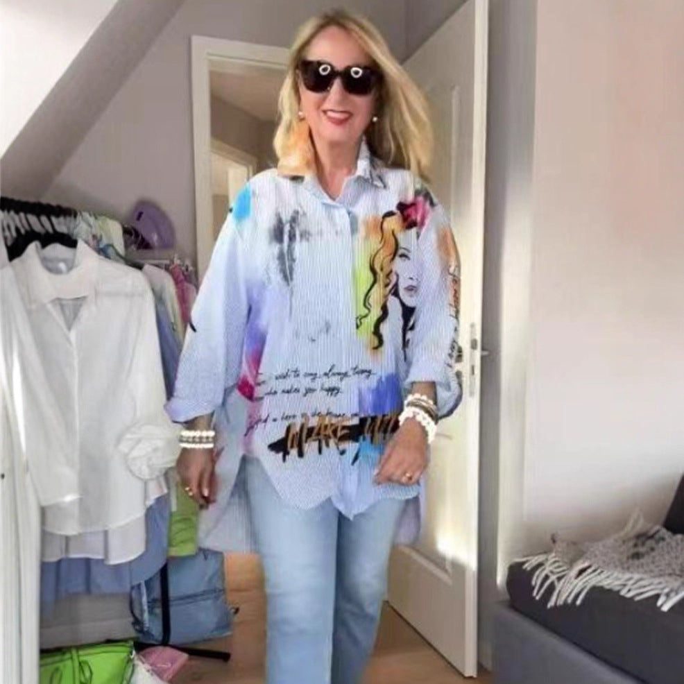 Kvinders kunstnerisk designet oversized bluse med unikt grafisk design Stilla