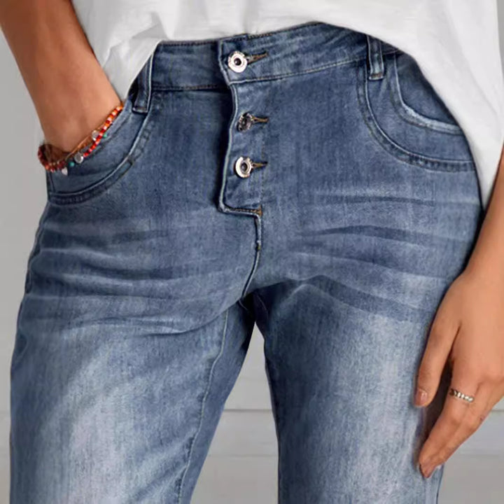 Kvinder Relaxed Fit Knaplukning Denim Jeans Stilla