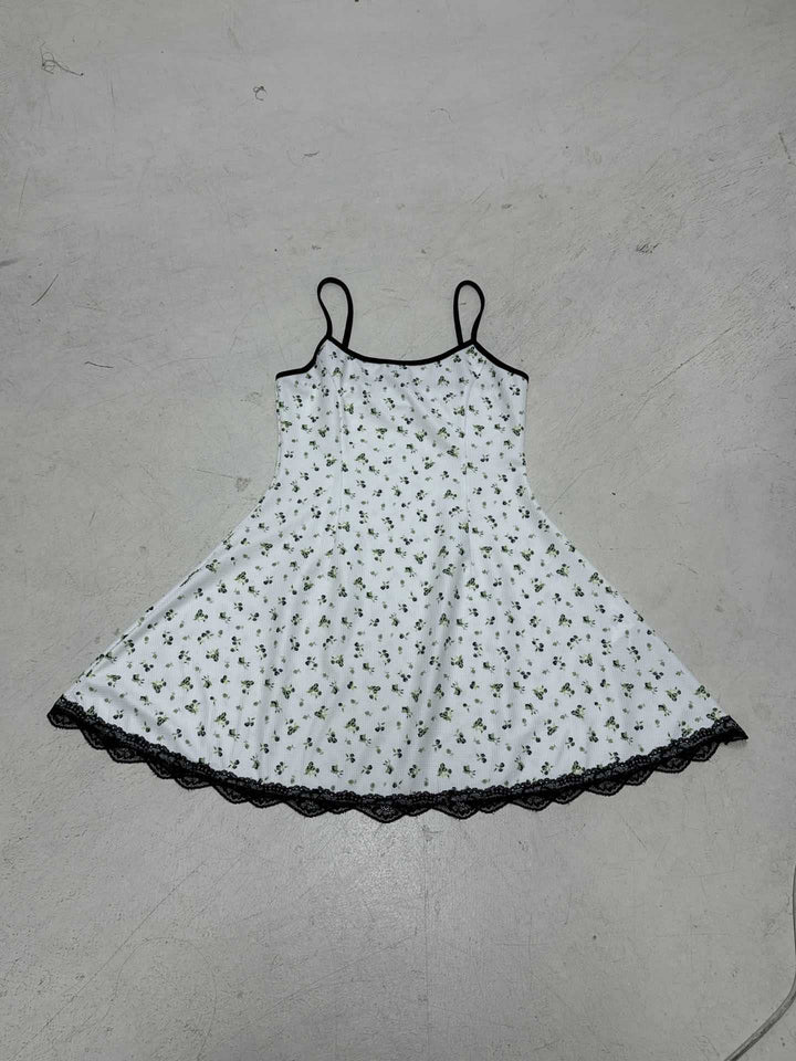 Dame Sommerligt Spaghetti-stropkjole med blomsterprint og spidskant Skovae