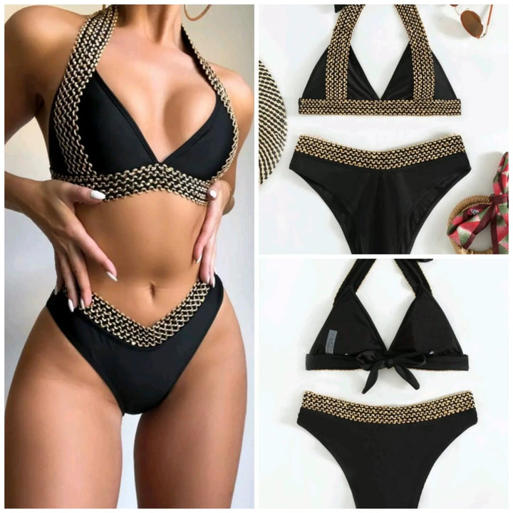 Dame Halterneck-bikini-sæt med kæde-detalje Stilla