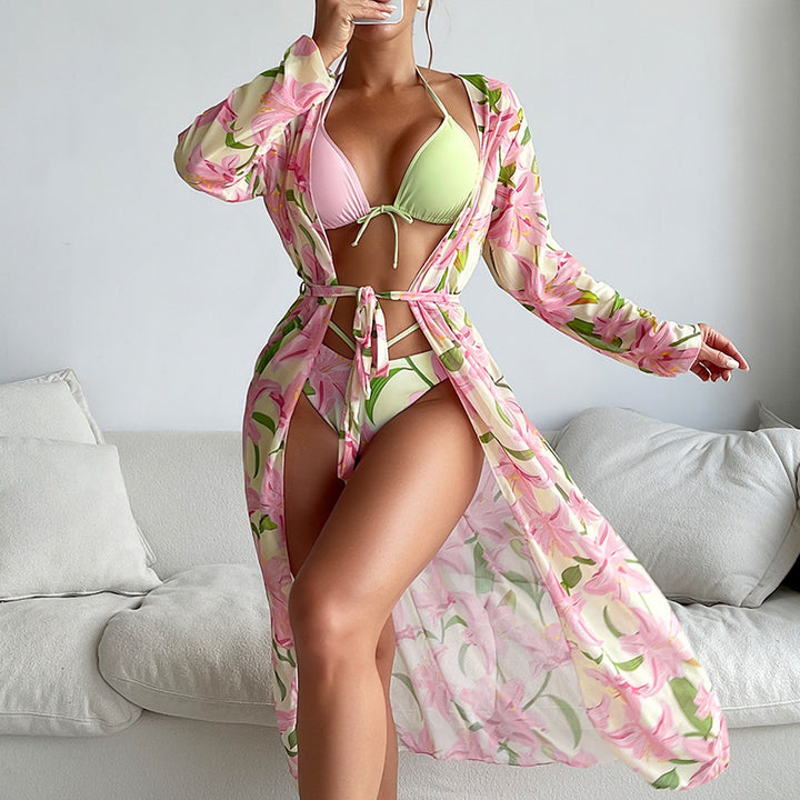 Dame Sommer-Kimono med blomstret design og afslappet bindebælte Stilla