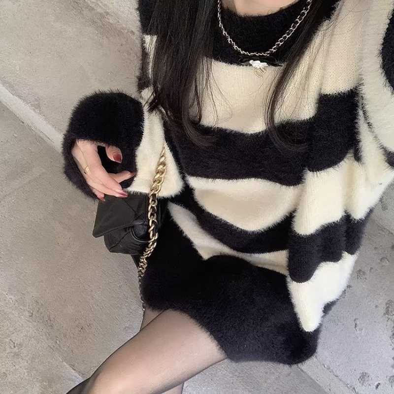 Femme stribet hyggelig strik Oversized sweater Stilla