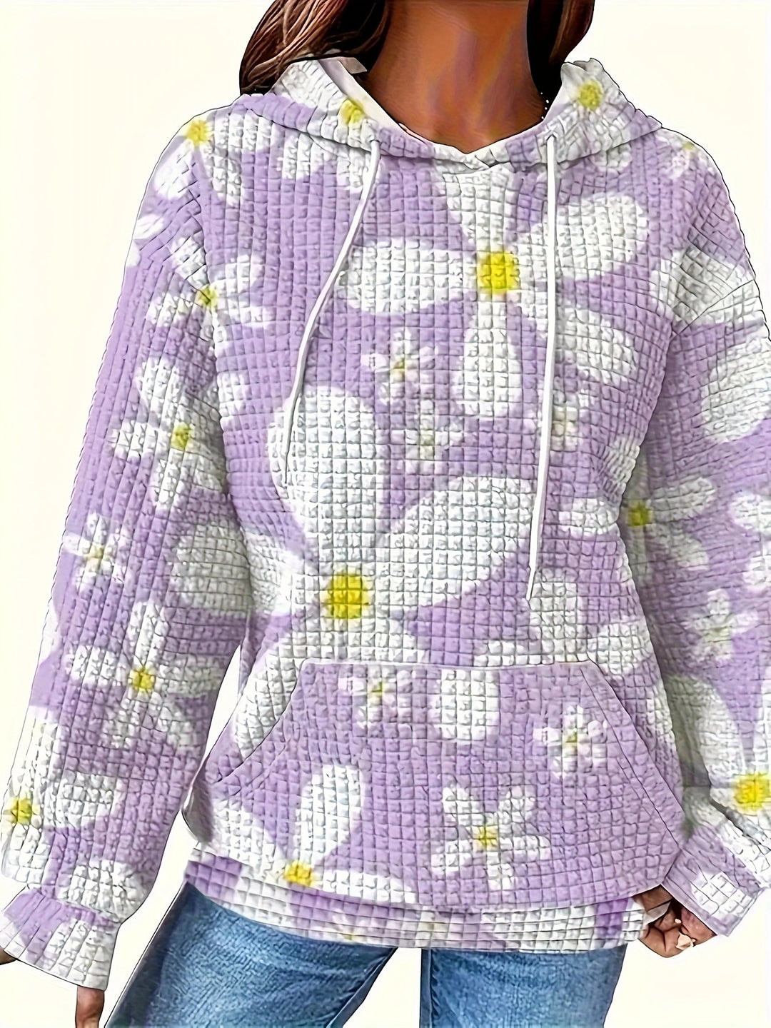 Dame hættebluse med blomsterdesign og struktureret stof Stilla