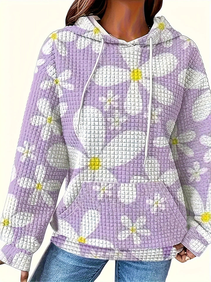 Dame hættebluse med blomsterdesign og struktureret stof Stilla