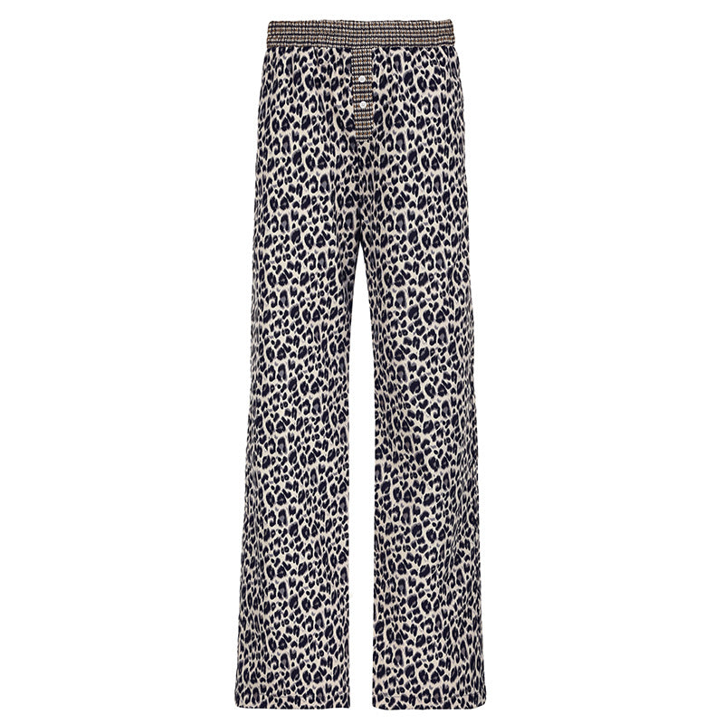 Dame casual Palazzo-bukser med leopardmønster og elastisk talje Skovae