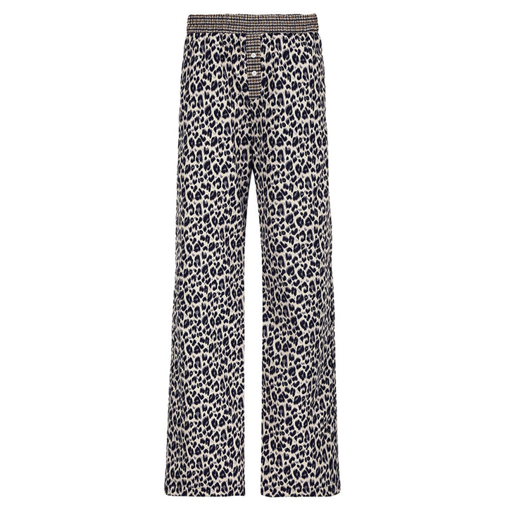 Dame casual Palazzo-bukser med leopardmønster og elastisk talje Skovae