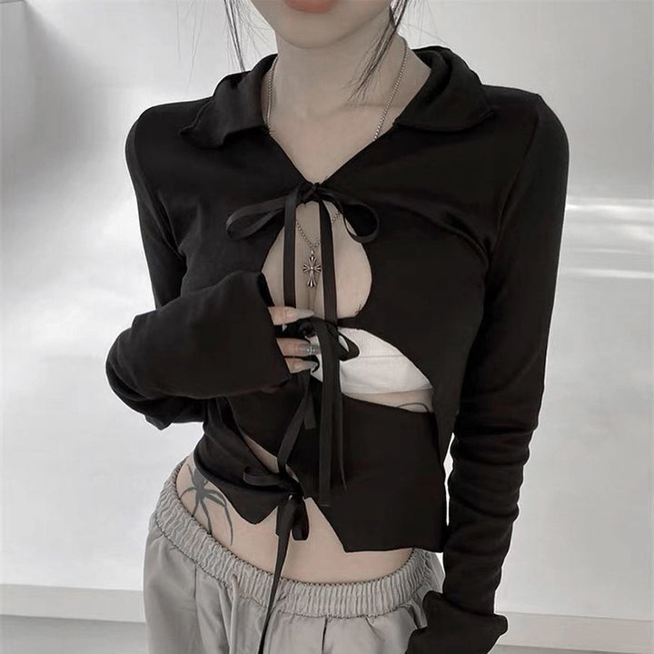 Femme Elegante Tie-Front Cut-Out Crop Top Stilla
