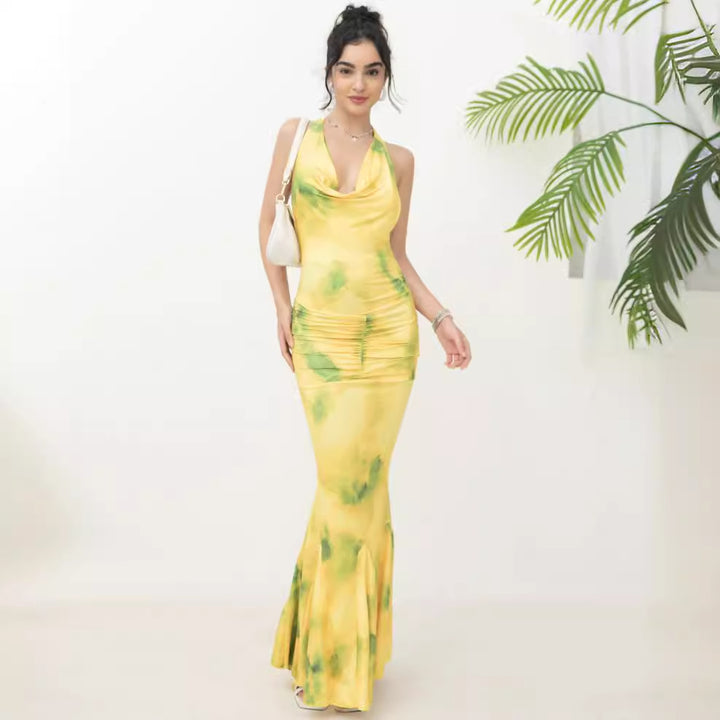 Dame Halter Neck Havfrue Maxi Kjole Stilla