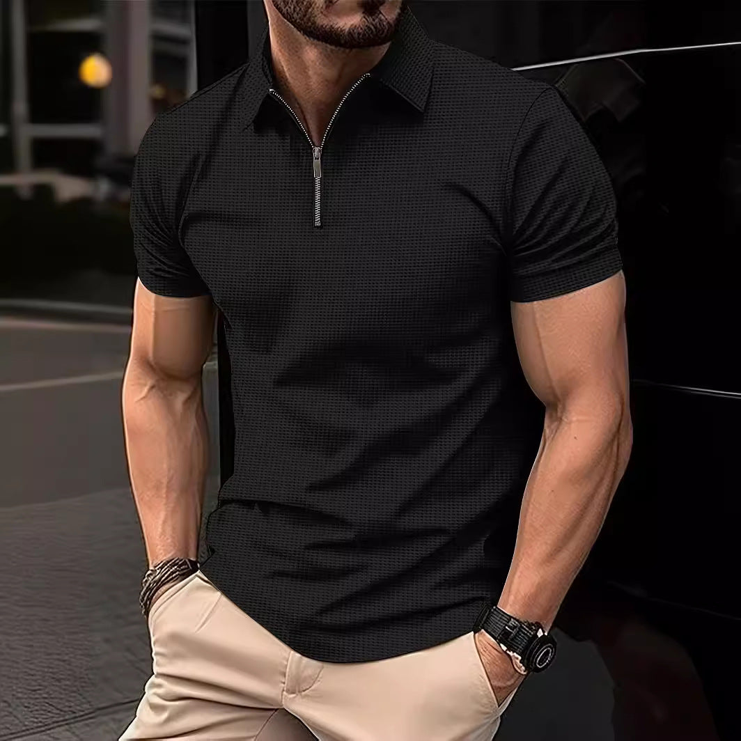 Herrer polo t-shirt med modern lynlås og struktureret design Stilla