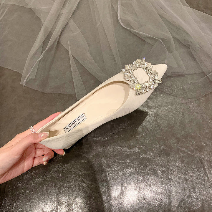 Dame Ballerinaer med glitrende krystalsmykker og elegant blokhælhæl Stilla