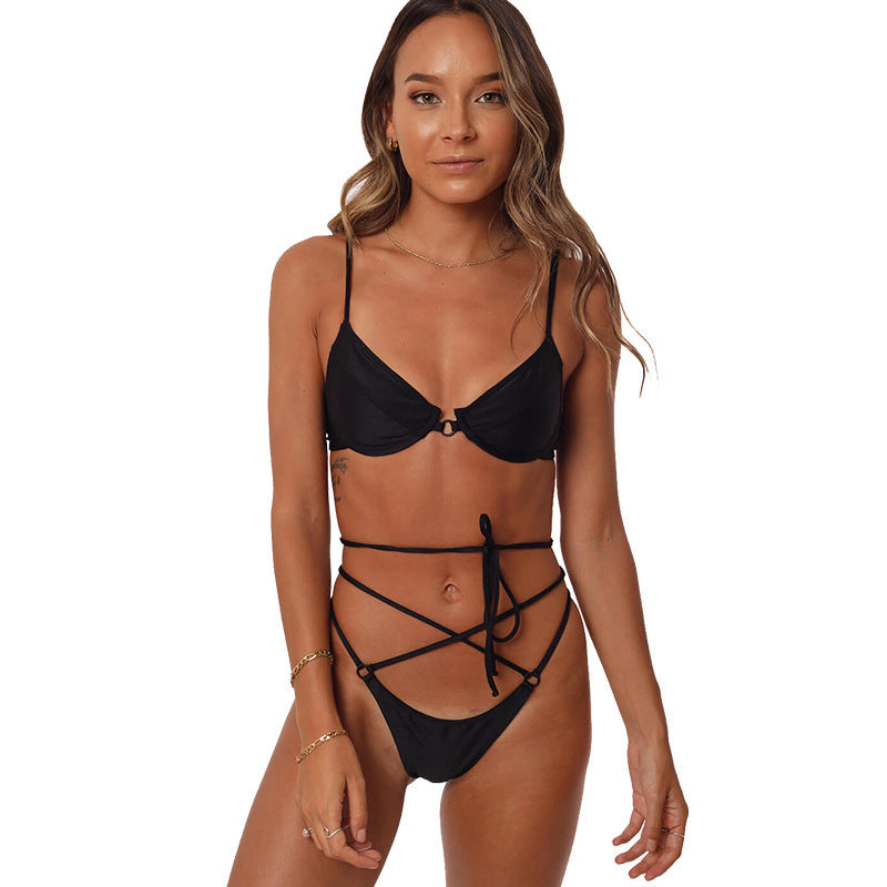 Dame Floral mønstrede triangel-bikini med innovativt bindingssystem Skovae