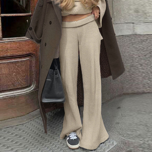 Dame elegante Flared-Leggings lavet af elastisk strikstof Skovae