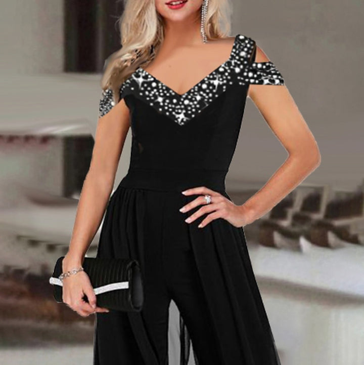 Dame Elegant Chiffon Jumpsuit med Paillet-Overdel Stilla
