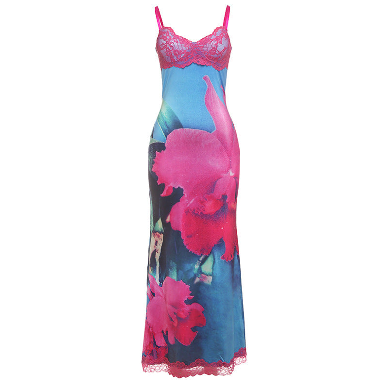 Dame Satin Nachte Chemise med delikat blonde dekoration Skovae