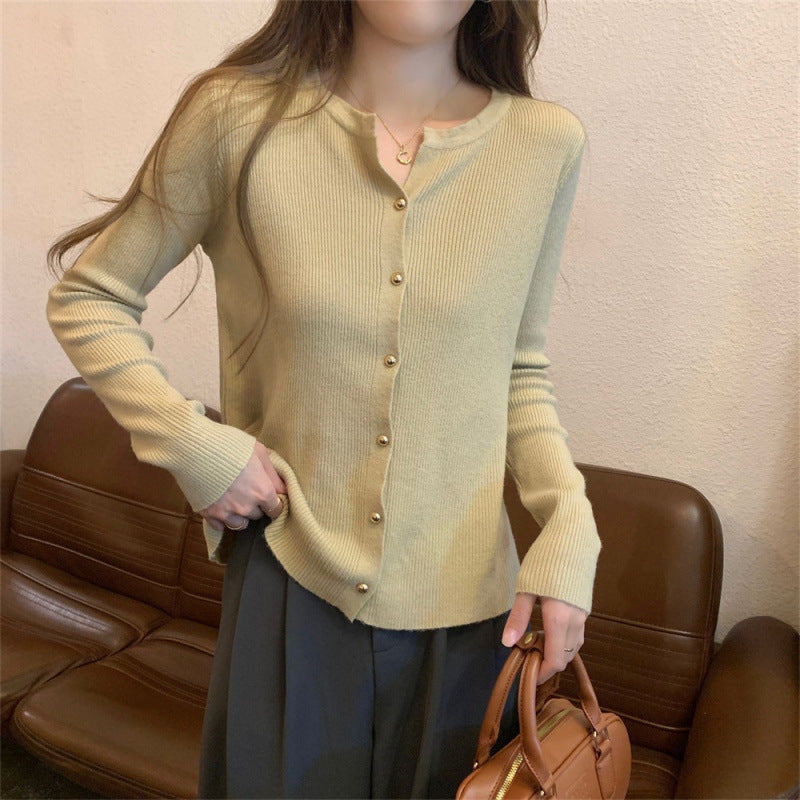 Damer Elegant Strik Cardigan med Knap Detaljer og Fin Ribbet Struktur Stilla