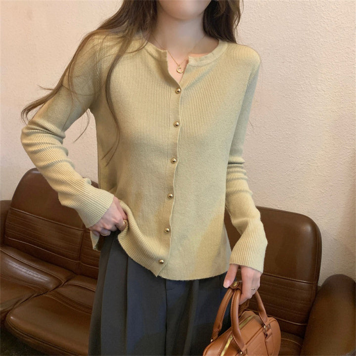 Damer Elegant Strik Cardigan med Knap Detaljer og Fin Ribbet Struktur Stilla