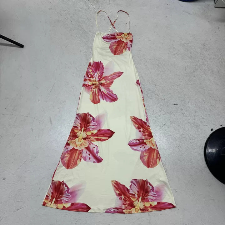 Dame Maxi kjole med blomstret design og spaghetti-stropper Skovae