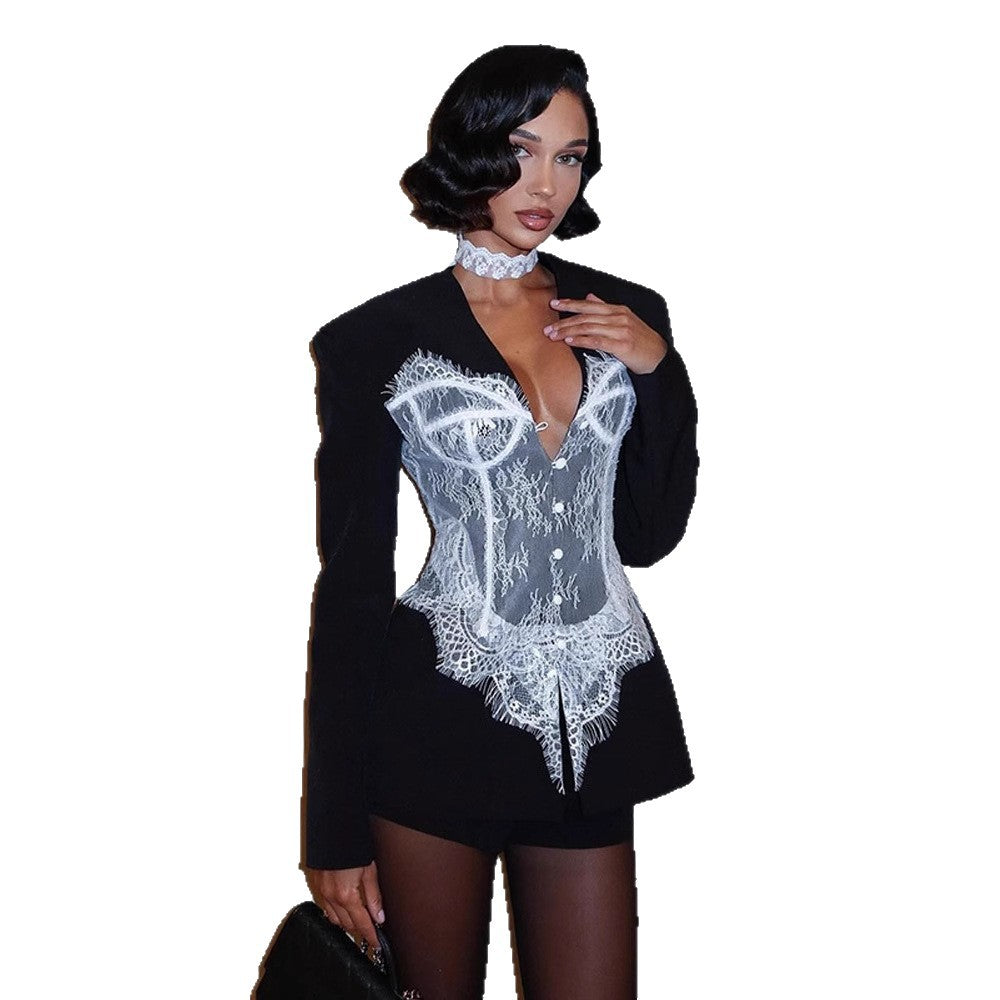Dame Couture Blazer med transparentspidse og figursyet silhuet Stilla