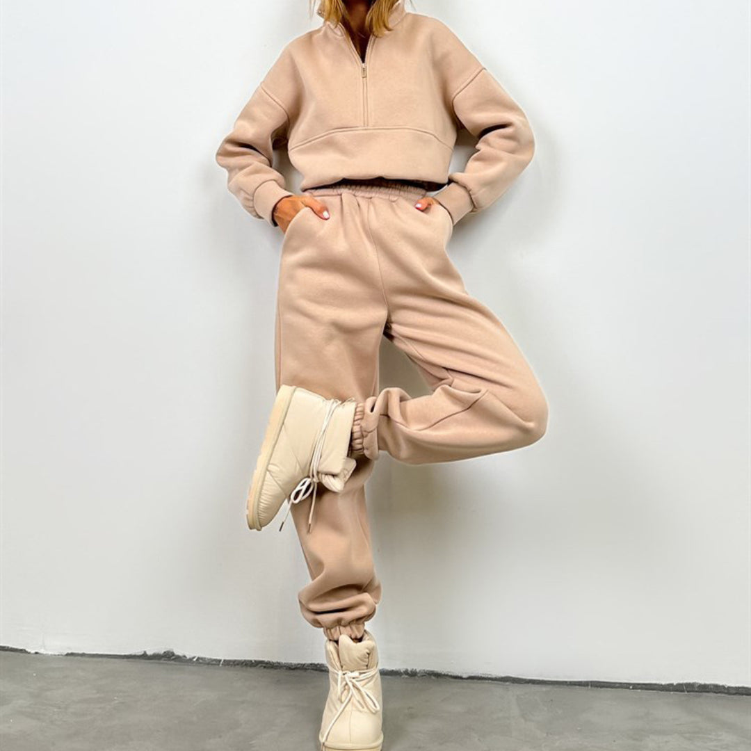 Kvinder Sporty Cropped Træningsdragt med Høj Krave og Elastisk Talje Skovae