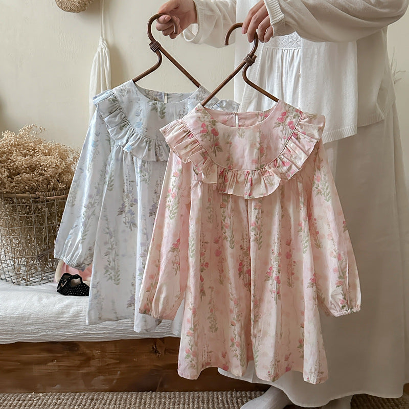 Pige Blomstrede Flæsekrave Bluse Stilla