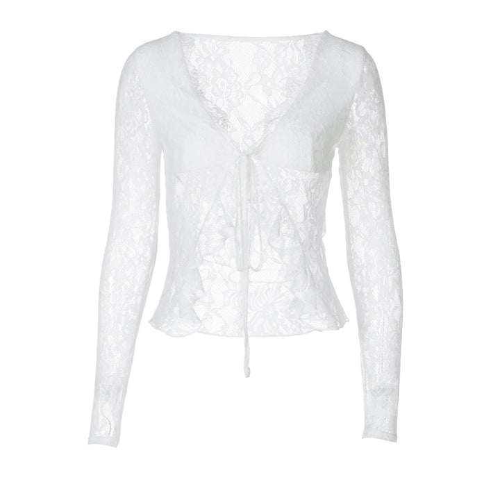 Dame Spidset-Cropped-Bluse med Sløjfeåbning Skovae
