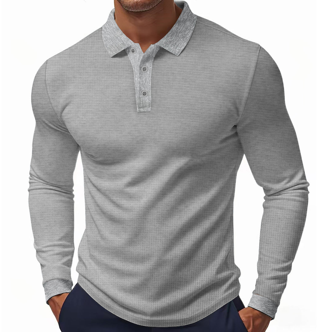 Herrer langærmet polo skjorte i strukturjersey med slim-fit og polo krave Skovae