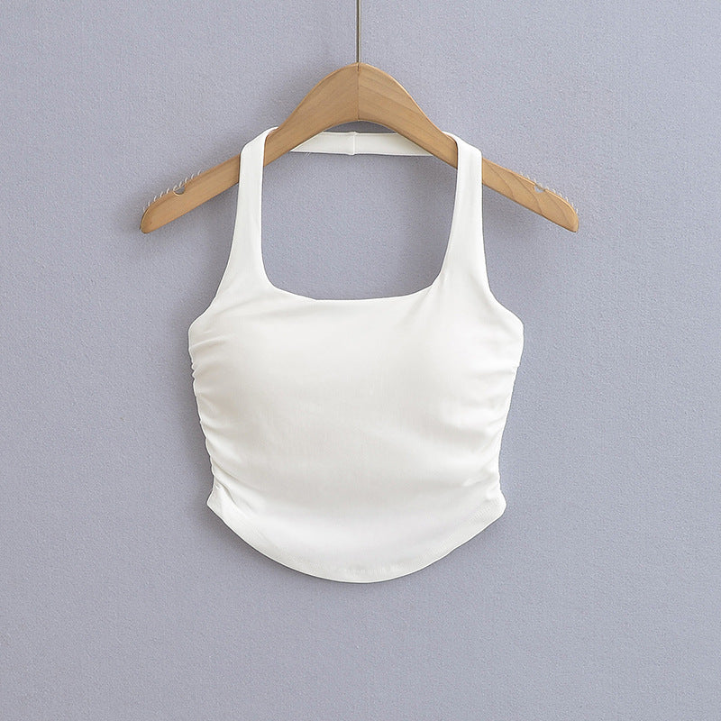 Dame Sporty Cropped Top med Scoop-Udskæring og Rynkede Detaljer Stilla