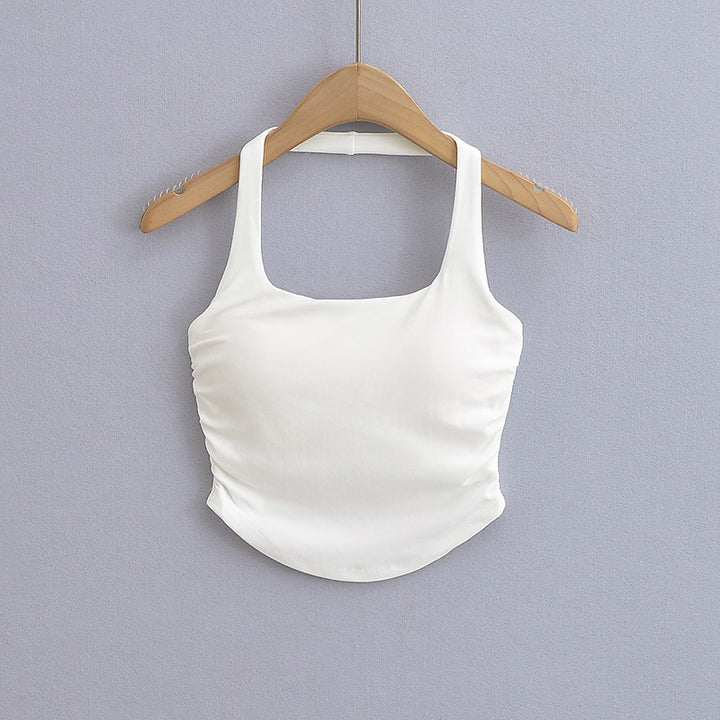 Dame Sporty Cropped Top med Scoop-Udskæring og Rynkede Detaljer Stilla