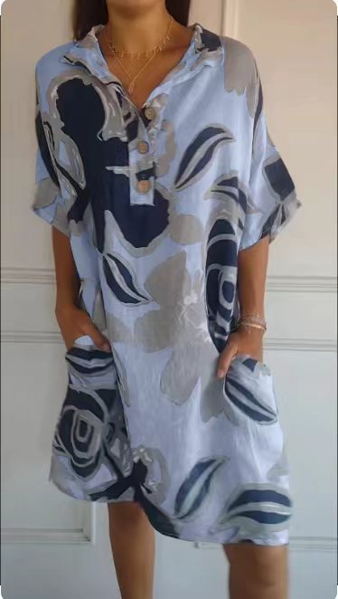 Dame sommerligt tunika-kjole med et moderne blomsterdesign Stilla