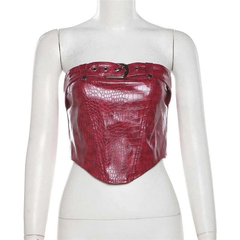 Dame Kunstlæder Bustier-top med skuffende slange-mønster og elegant snøring Stilla