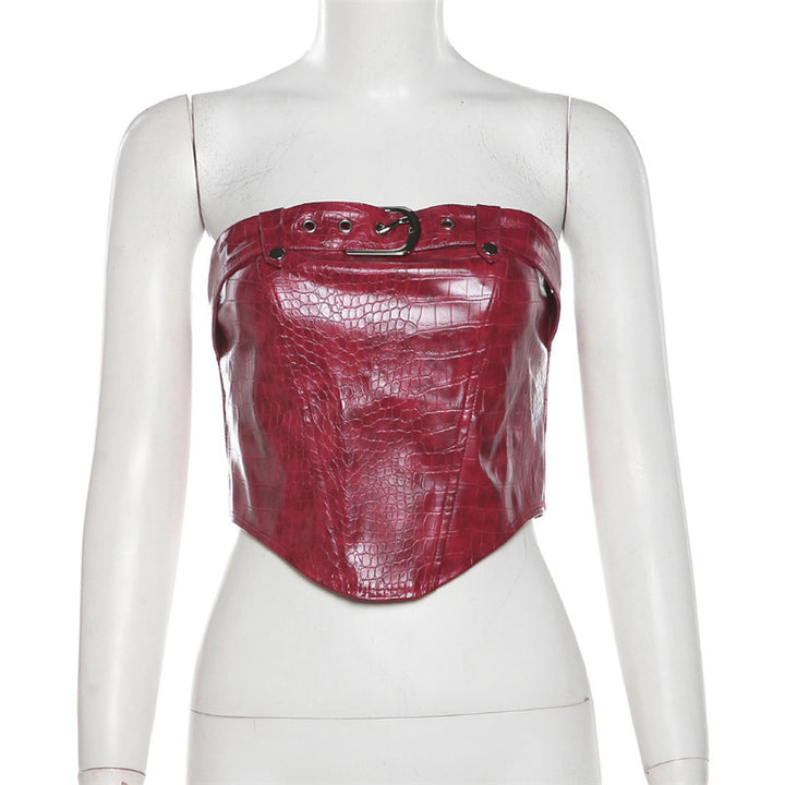 Dame Kunstlæder Bustier-top med skuffende slange-mønster og elegant snøring Stilla