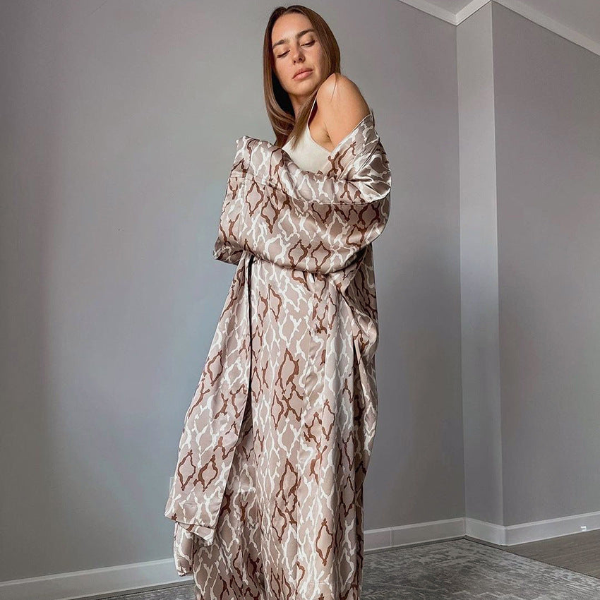 Dame Satin Kimono-Sæt med vid snit og elegante mønstre Stilla