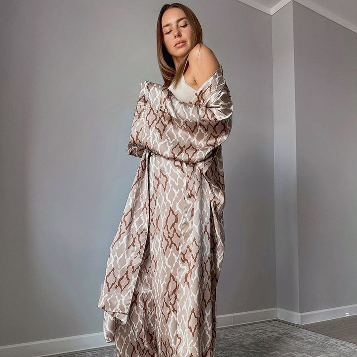 Dame Satin Kimono-Sæt med vid snit og elegante mønstre Stilla