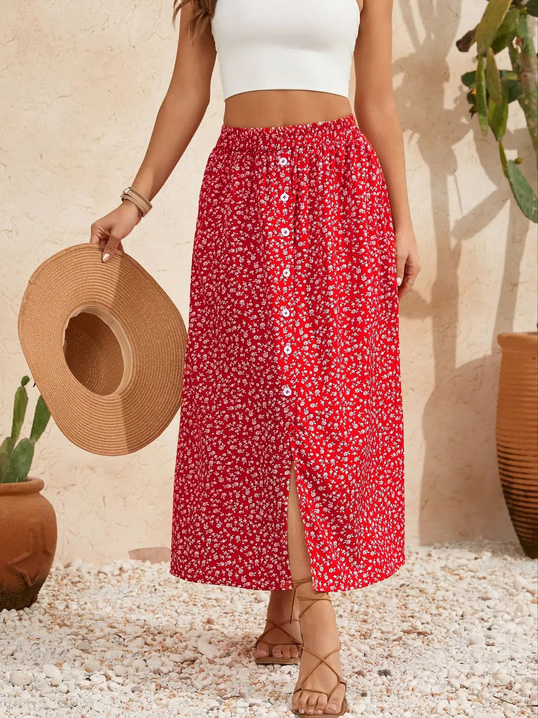 Dame Maxikjole med elastisk talje og blomsterprint Stilla