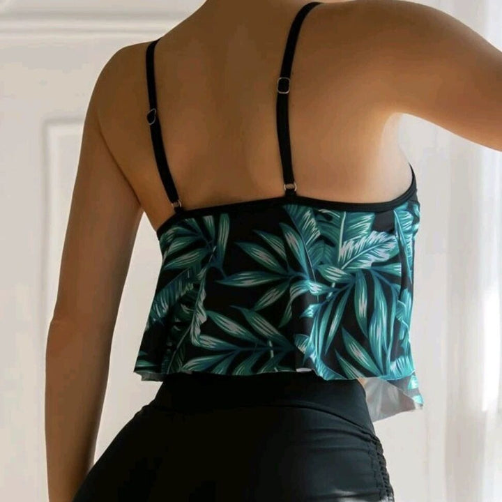 Dame Sporty Tankini-sæt med rynker og justerbare stropper Skovae